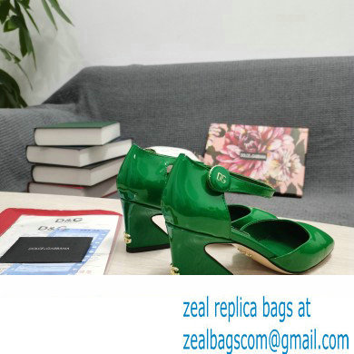 Dolce  &  Gabbana Heel 6.5cm/10.5cm Patent leather Mary Janes Green with Geometric Heel 2022